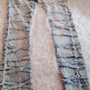 Men's Edgy Stone Wash Bootcut Flared Stacked Jeans Distressed  SZ:32 Inseam:36